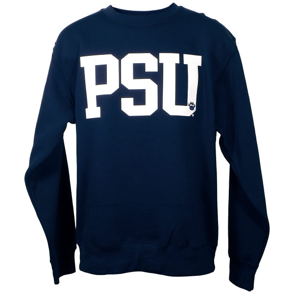 navy long sleeve crew sweatshirt with white PSU and paw print